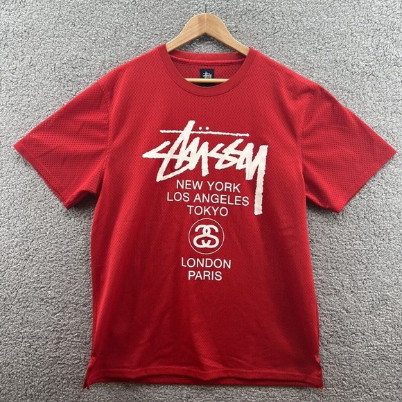 Stussy Other - Stussy Jersey Mens Red Short Sleeves Mesh World Tour Graphic Streetwear Size XL